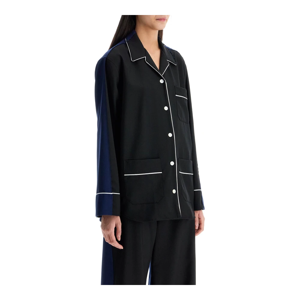 Marni Zwarte wollen shirt met witte stiksels Black Dames