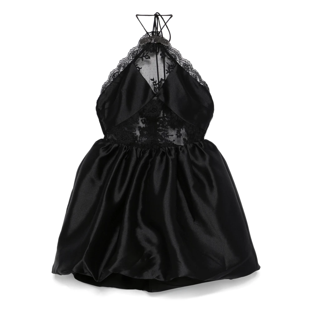 Self Portrait Zwarte Taffeta Minijurk met Kant Black Dames