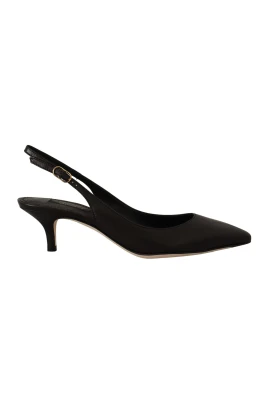 Svarta Läder Slingback Klackar - Italiensk Stil