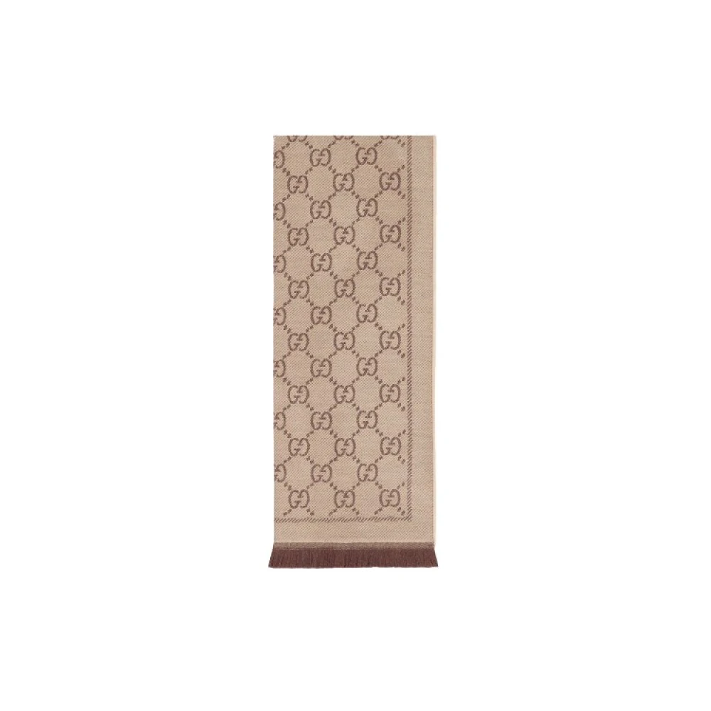 Gucci Jacquard Wollen Sjaal met Franjes Brown Dames