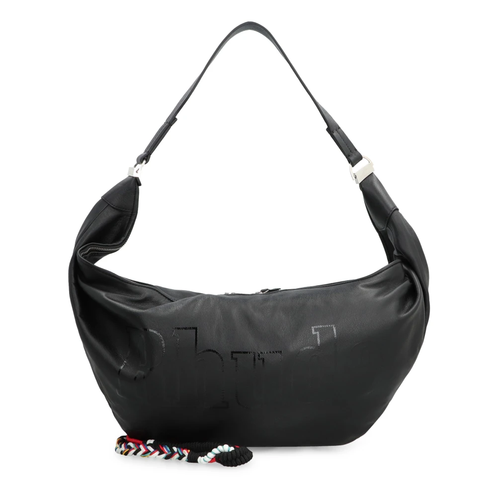 Rhude Gegranuleerde Leren Messenger Bag met Rits Black Heren
