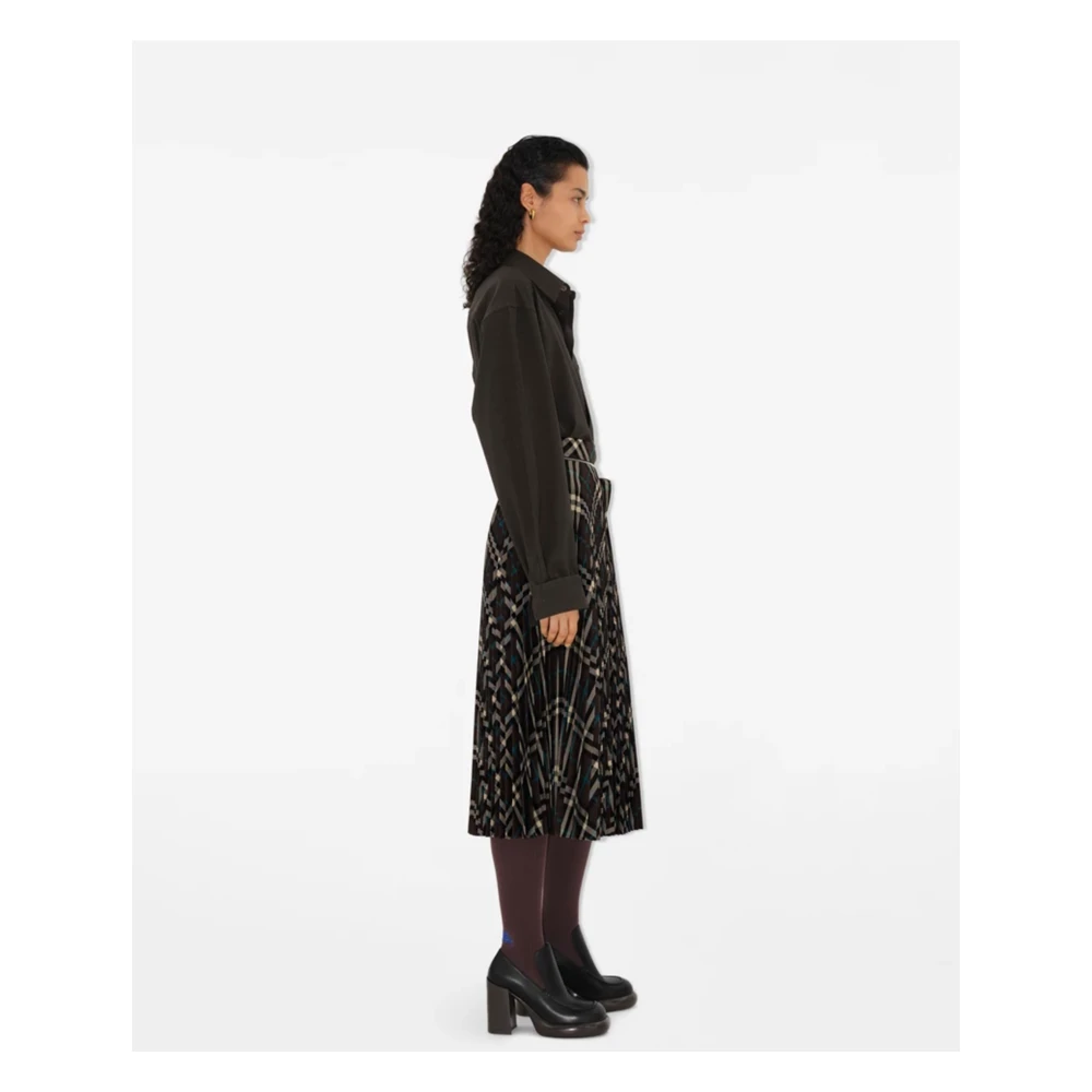 Burberry Groene Wollen Blend Geruite Geplooide Rok Green Dames