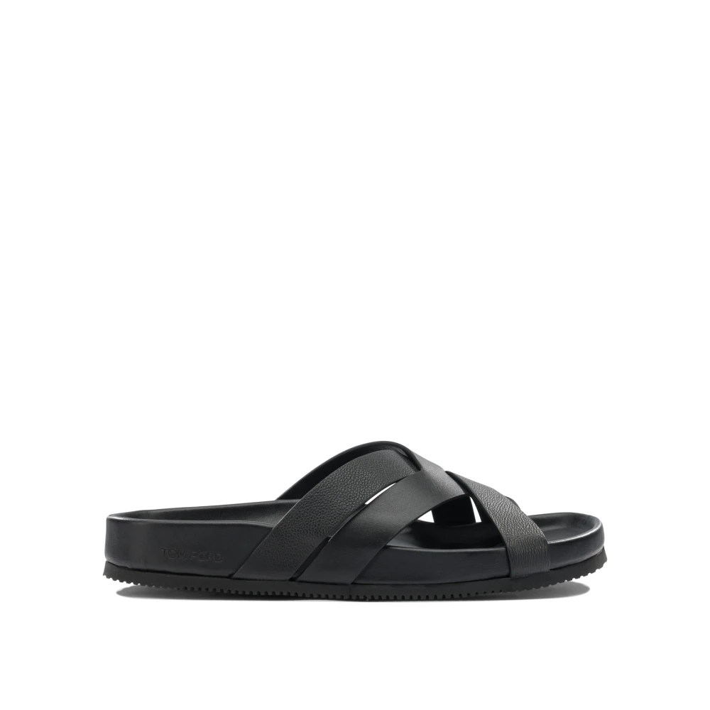 Tom Ford Men's Black Leather Sandals - Sliders - 11 Uk - Shoes