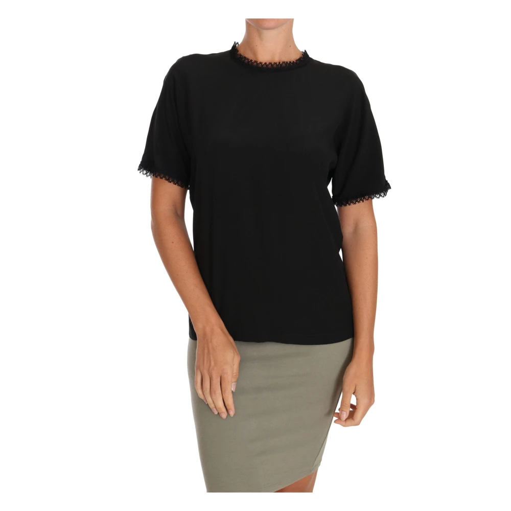 Dolce & Gabbana Women's Black Blouses,, Elegant Silk Blouse With Lace Details 2XS