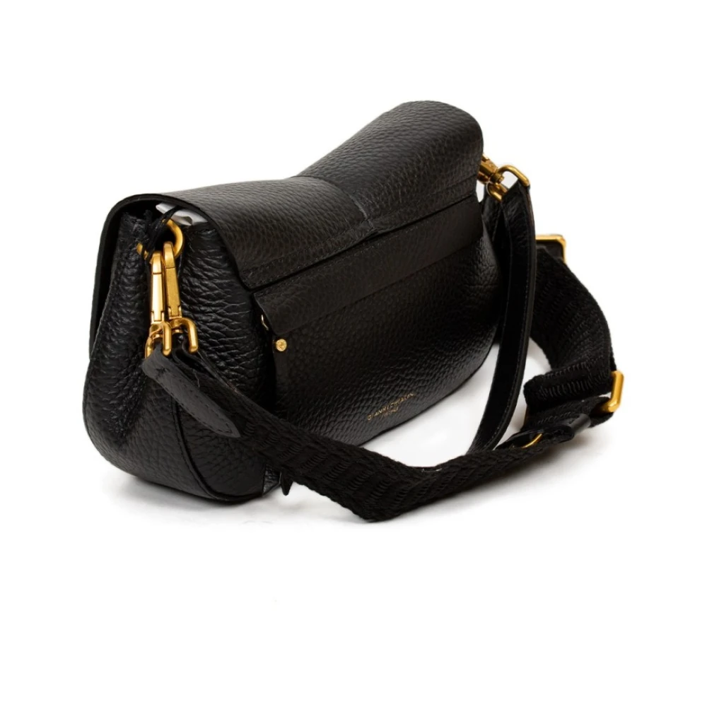 Gianni Chiarini Maxi Grain Leather Crossbody Tas Black Dames