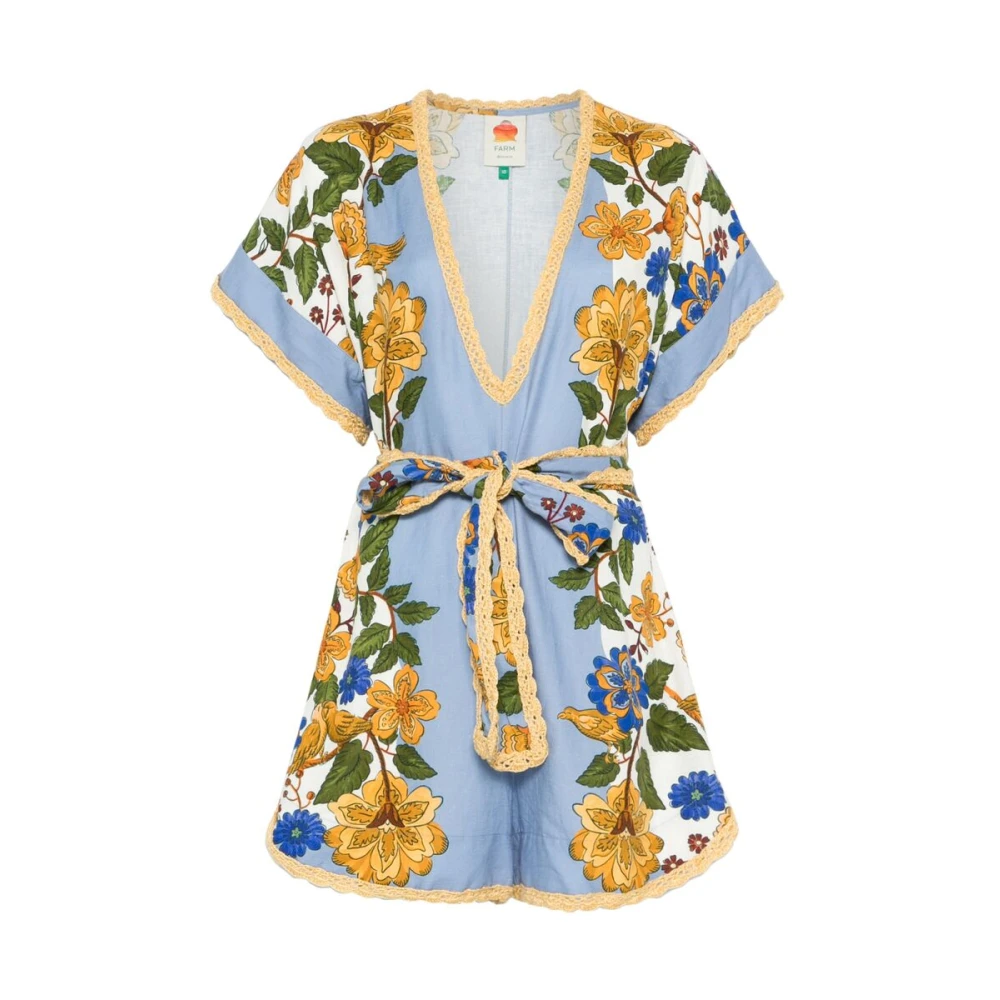 Farm Rio Blauwe Jumpsuit met Afneembare Riem Multicolor Dames