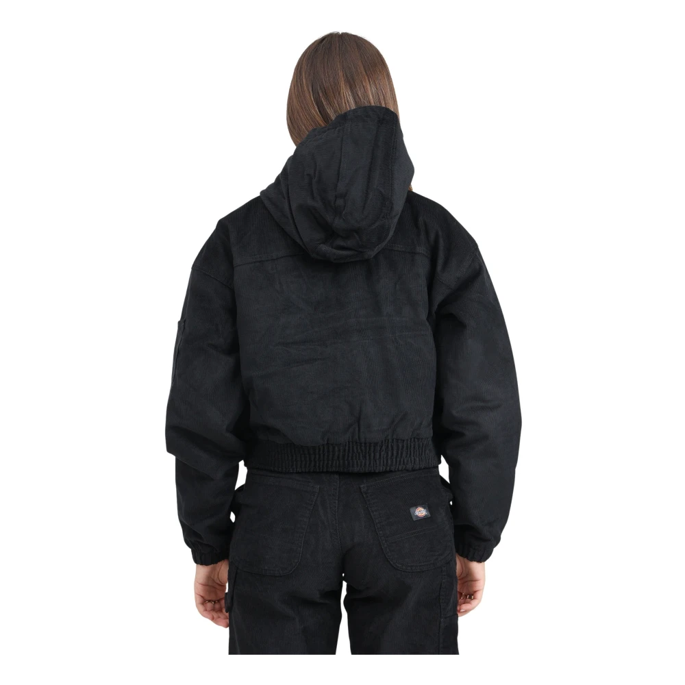 Dickies Zwarte Geribbelde Fluwelen Bomberjack Black Dames