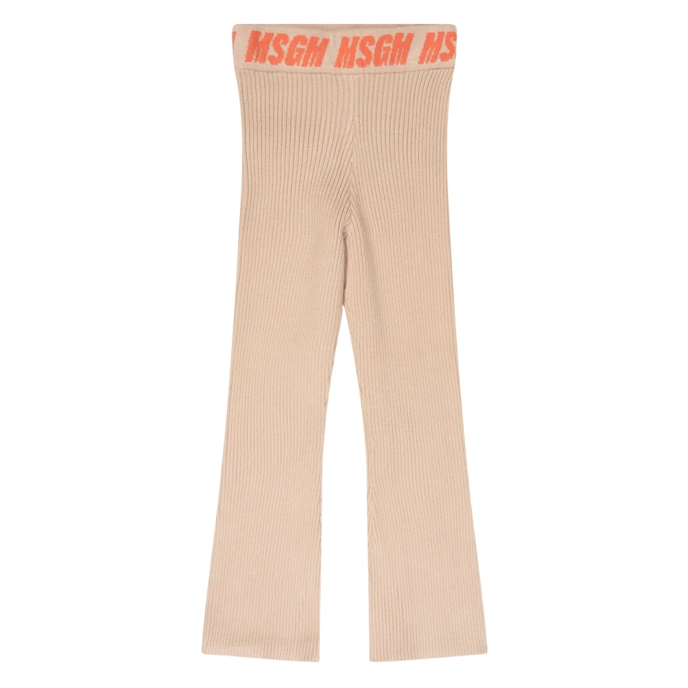 Msgm Beige Elegant Rib Knit Flared Trousers - Female - Trousers - 14 Y - Kids