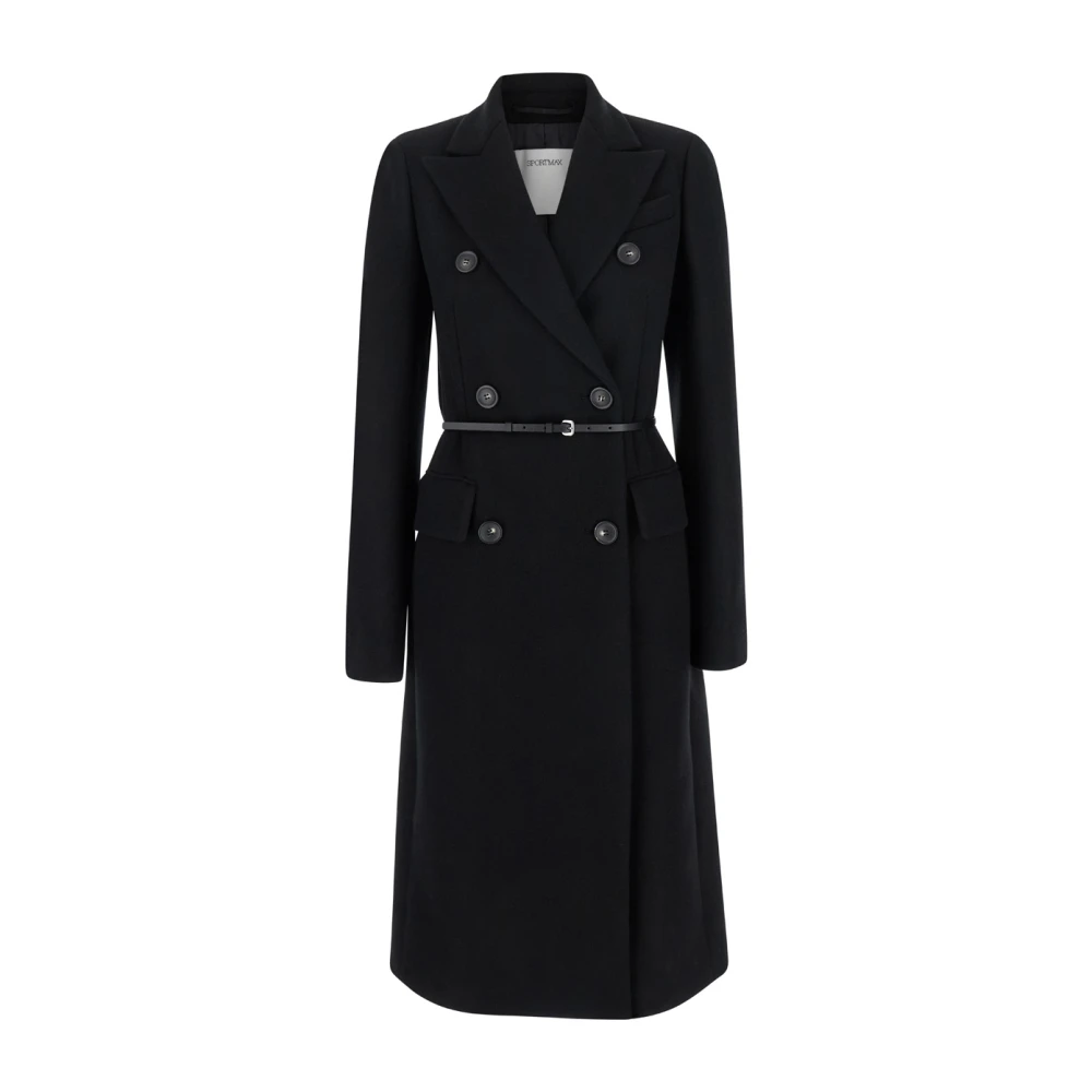SPORTMAX Zwarte dubbelrijige wol kasjmier jas Black Dames