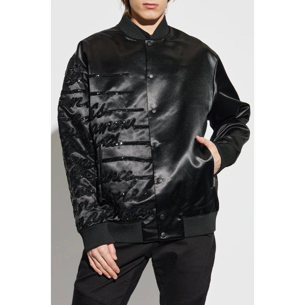 Balmain Bomberjack met glinsterende applicaties Black Heren
