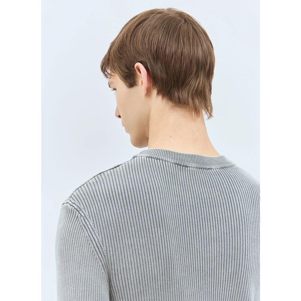 Diesel Ribgebreide katoenen trui met ronde hals Gray Heren