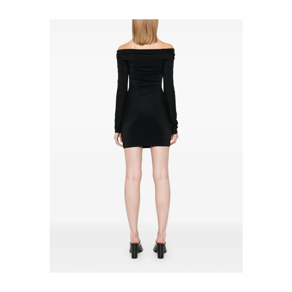 Amazuin Zwarte Satijnen Off Shoulder Mini Jurk Black Dames