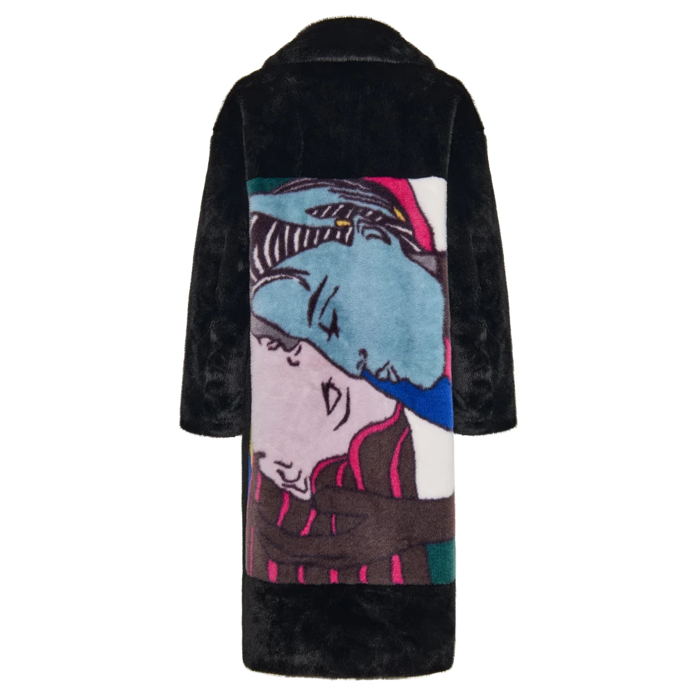Cesare Gaspari Deluxe Lange Achterprint Jas Liefhebbers Zwart Black Dames