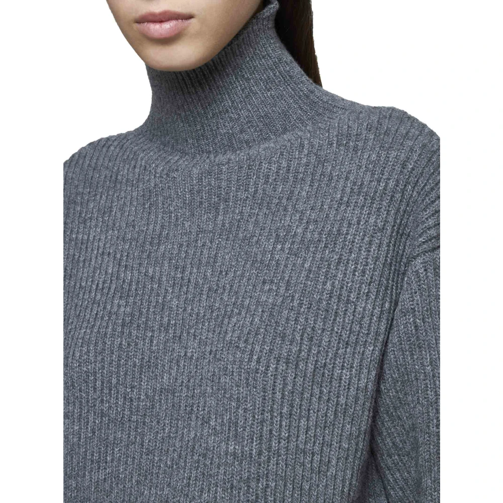 Jil Sander Ribgebreide Wollen Coltrui Gray Dames