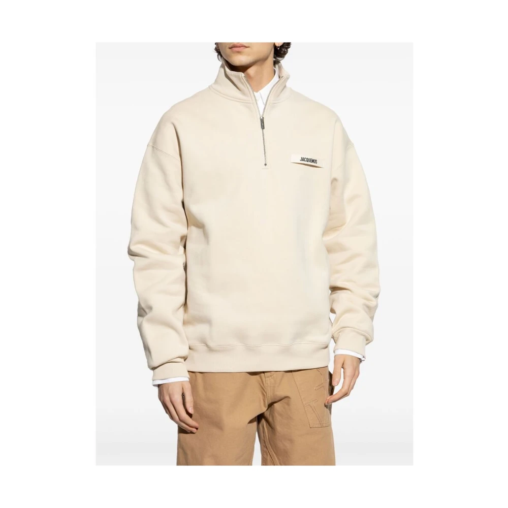 Jacquemus Beige Logo Zip Sweater Beige Heren