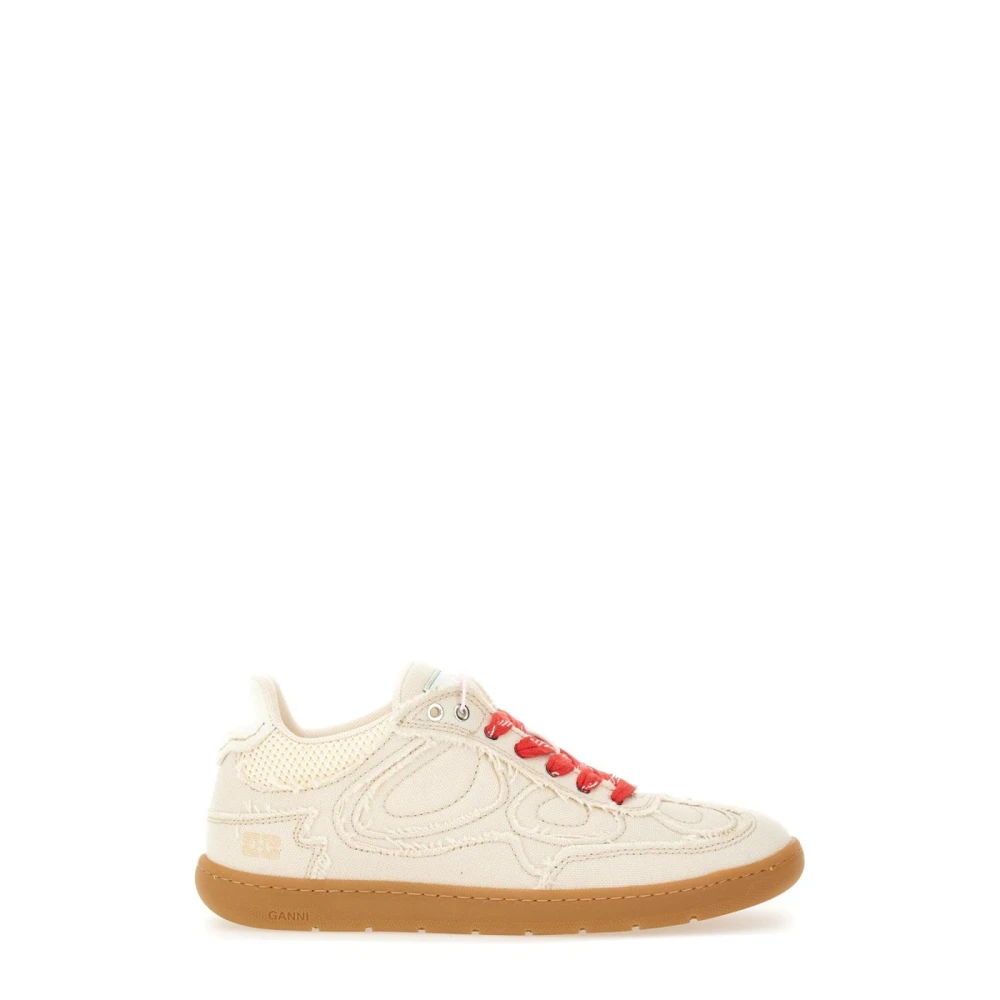 Ganni Low-Top Canvas Sneakers met Contrastveters Dames Schoenen Wit