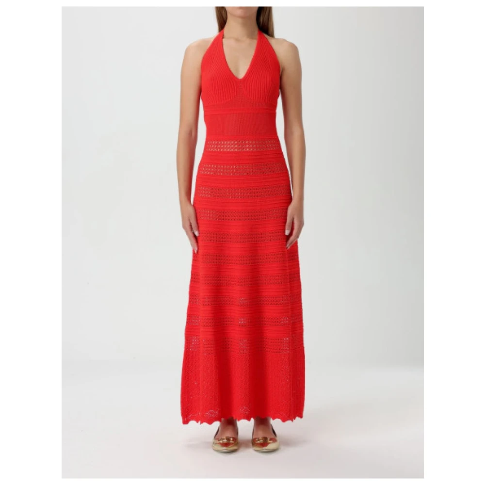 Twinset Doorschijnende Rugloze Lange Jurk met Uitsparingen Red Dames