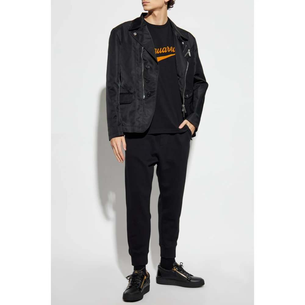 Dsquared2 T-shirt met logo in fluwelen afwerking Black Heren