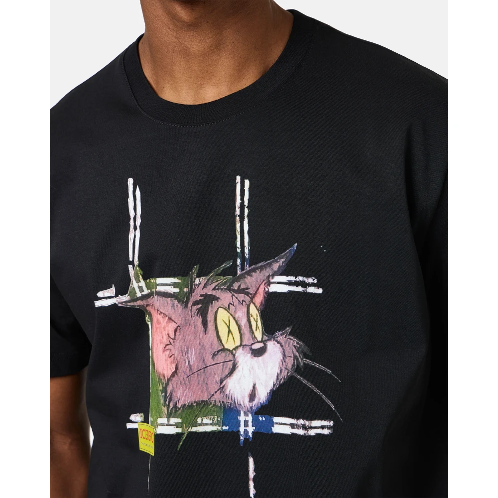 Iceberg Klassiek regular fit zwart T-shirt van katoenen jersey met Tom-print op de voorkant Black Heren