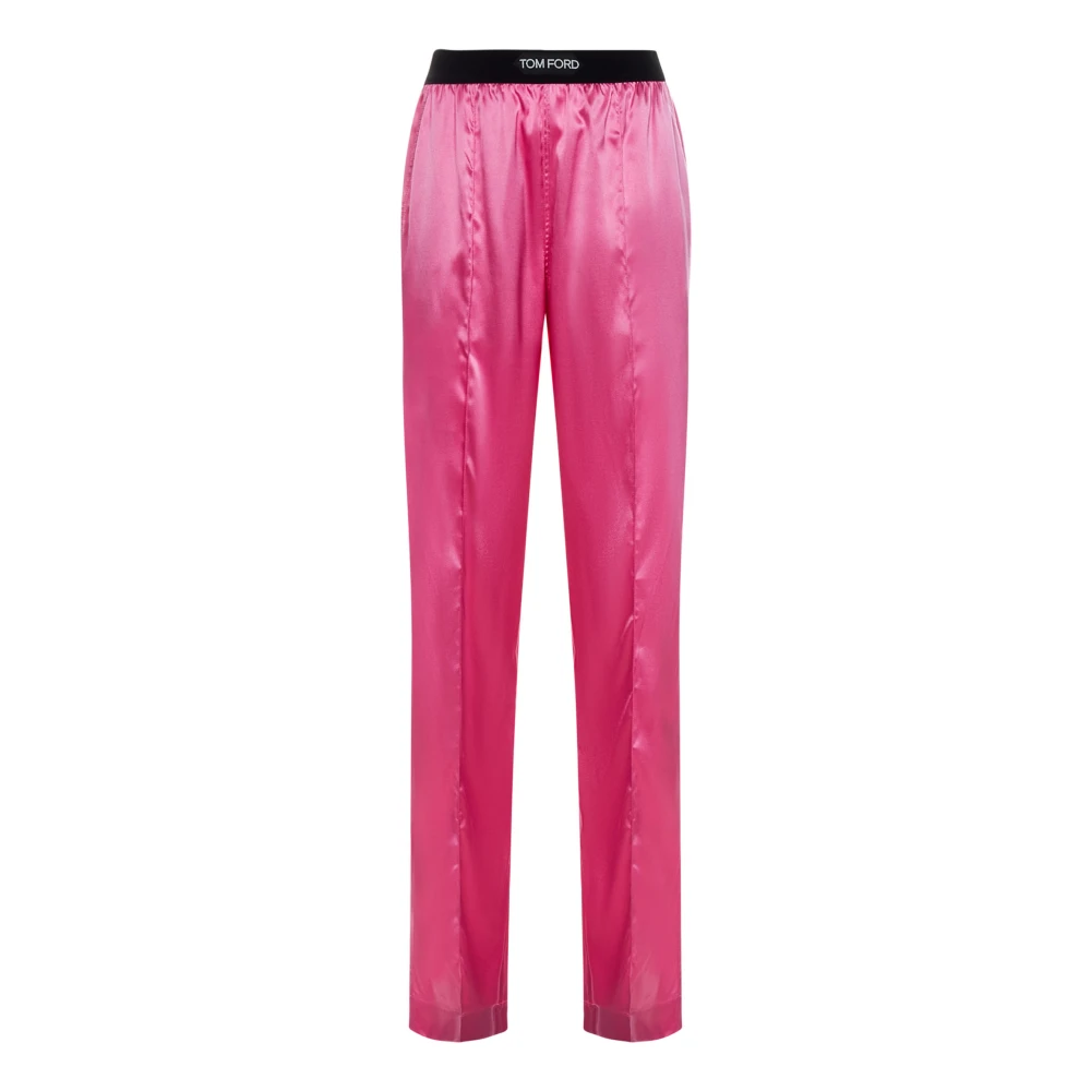 Tom Ford Rosa silkesbyxor med sammet midjeband Pink, Dam