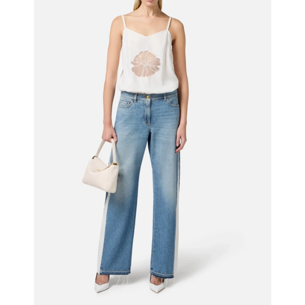 Elisabetta Franchi Bloemgeborduurde denim trainingspakbroek Blue Dames