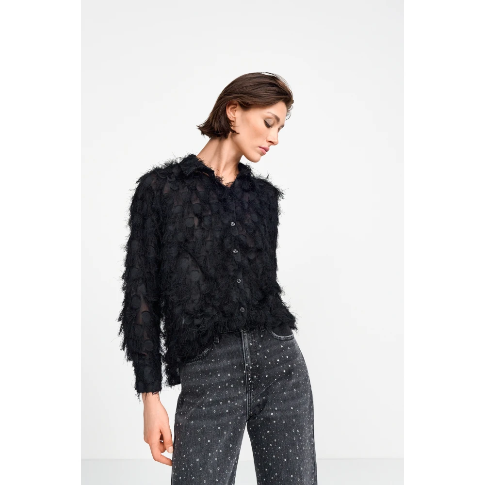 Rich & Royal Gestructureerde Blouse in Trendy Stijl Black Dames