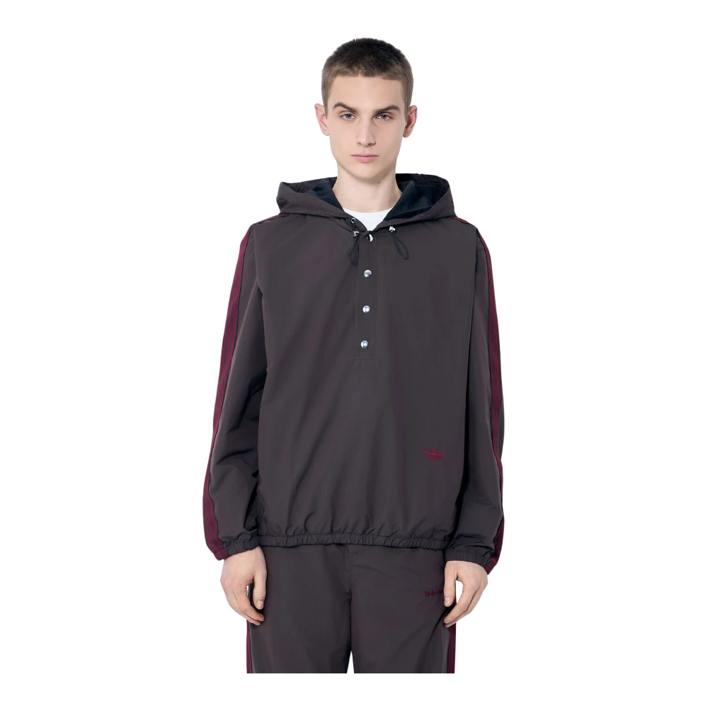 Adidas Chocolade Anorak Jas met Bourgondische Piping Brown Heren