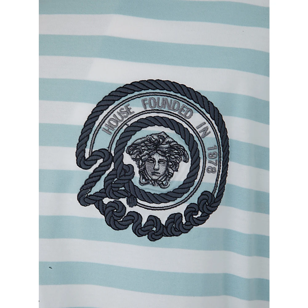 Versace Gestreept Jersey Stof T-Shirt met Geborduurd Nautisch Embleem White Heren