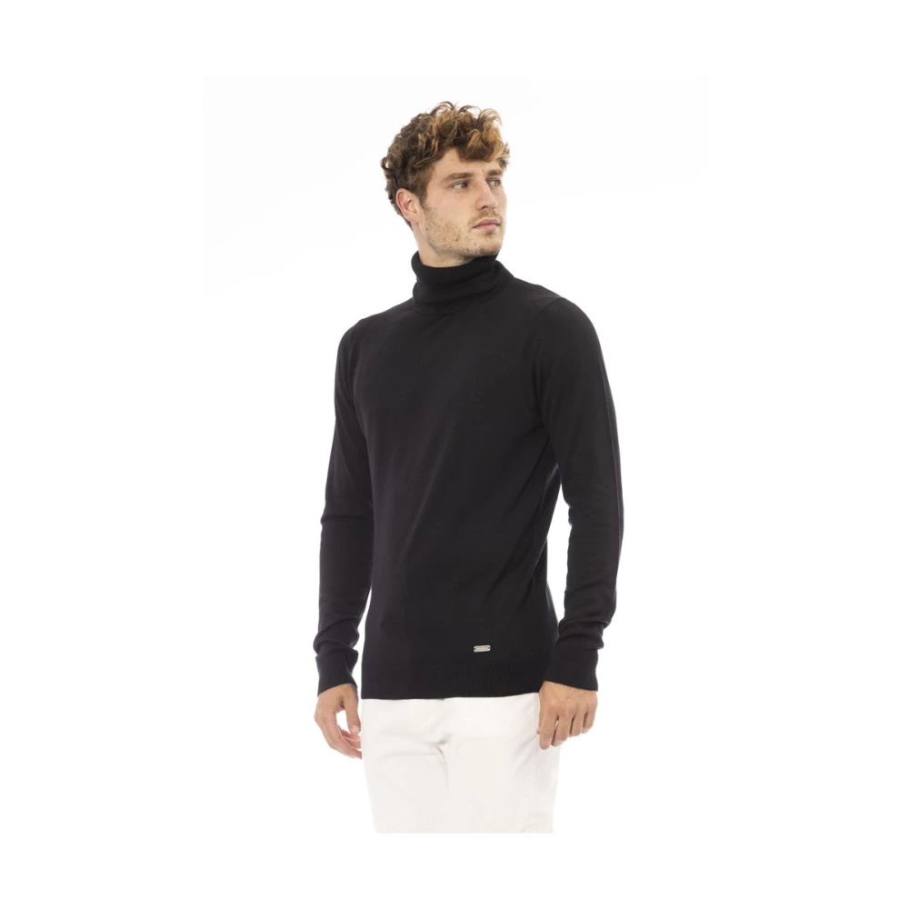 Baldinini Luxe Zwarte Modal-Cashmere Coltrui Black Heren