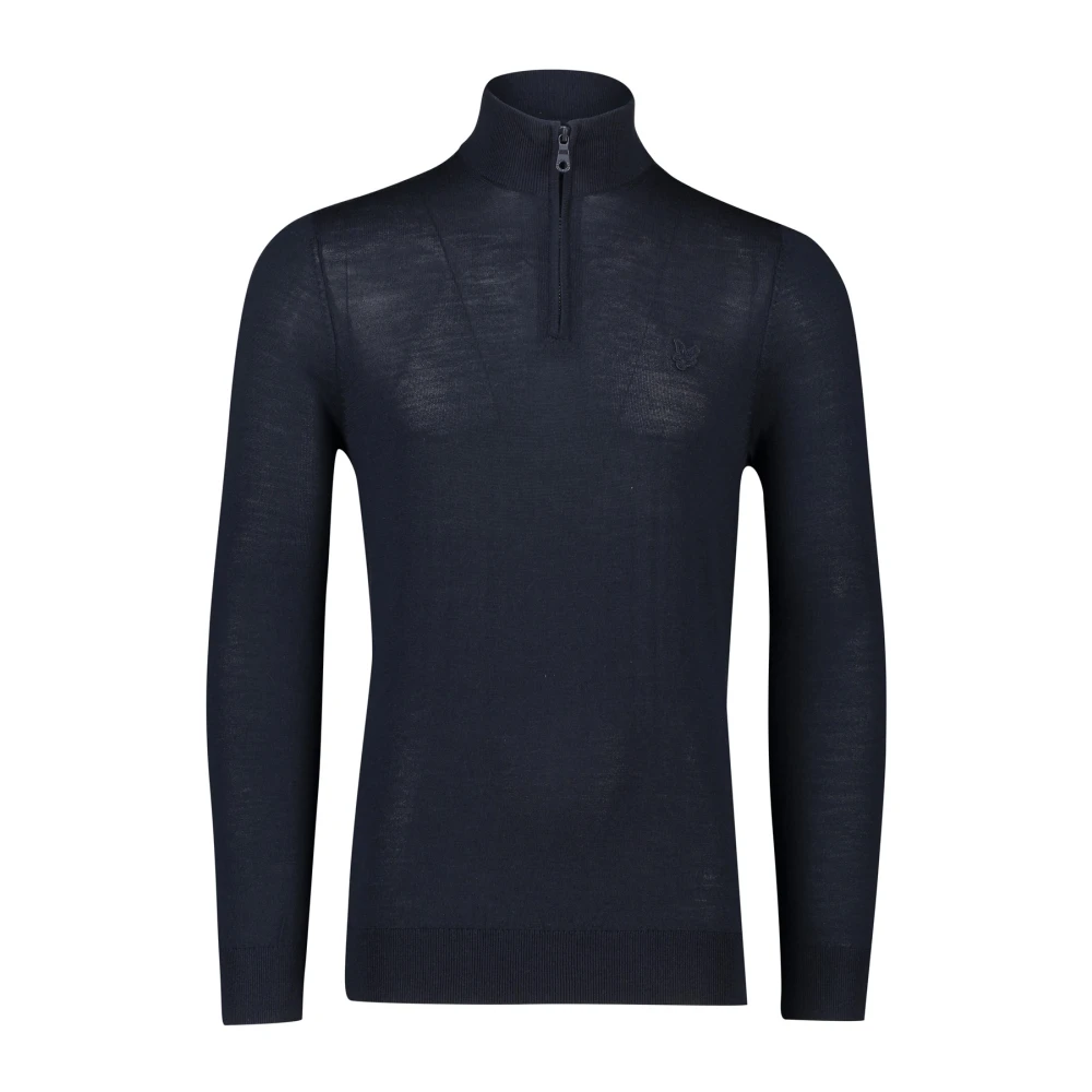 Lyle & Scott Tonal Eagle Merino Quarter Zip Jumper Blue Heren