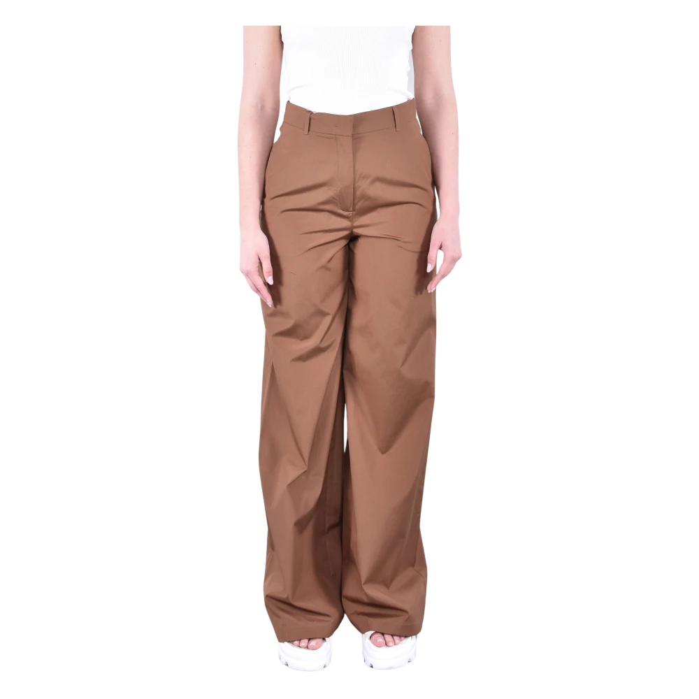 Max Mara Studio Kvinno Beige Byxor Dam, M, Bomull, Pantalone Straight Leg