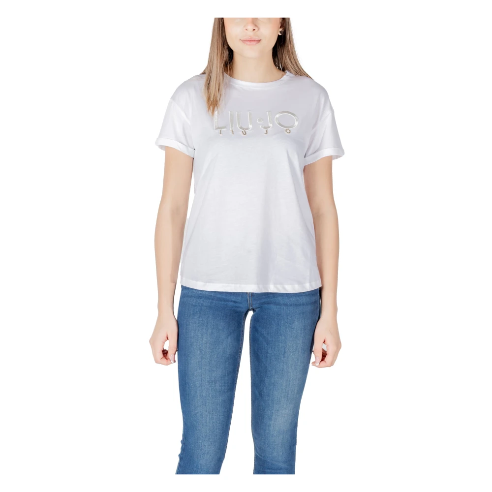 Liu Jo Women's White T-Shirts, S, Cotton T-Shirt Round Neck