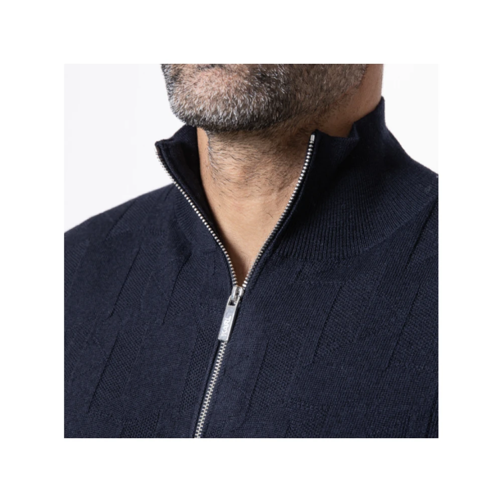 Karl Lagerfeld Navyblauwe zip-up trui met monogrampatroon Black Heren