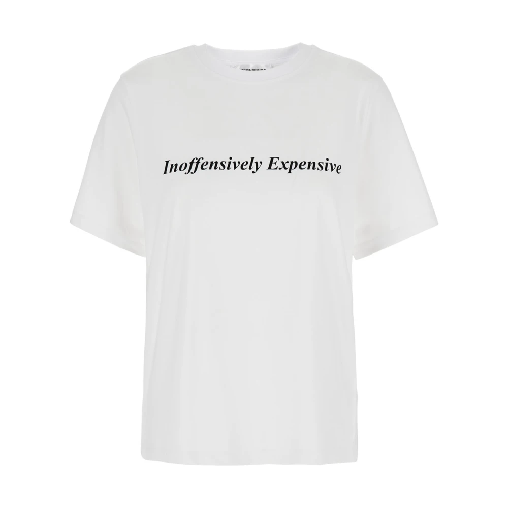 Victoria Beckham Witte Slogan Lettering Katoenen T-shirt Vrouw White Dames