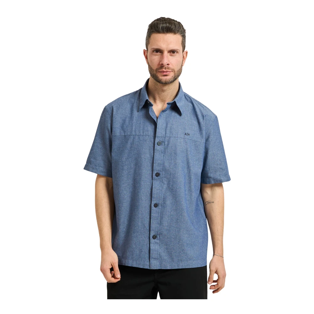 Armani Exchange Herr Blå Skjortor M, Bomull, Ax Kortärmad Skjorta