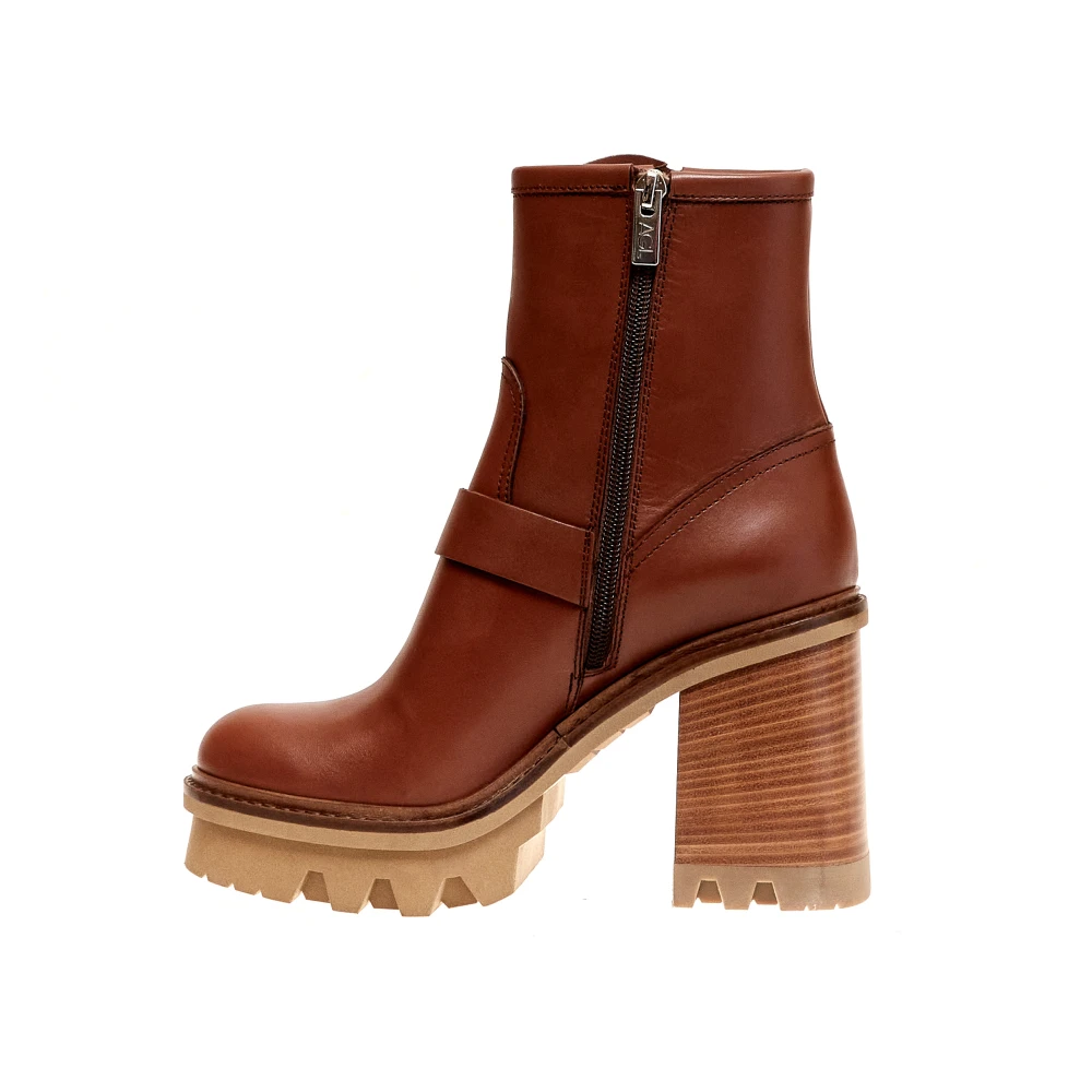 AGL Leren enkellaars met hak 36 Brown Dames Schoenen.nl