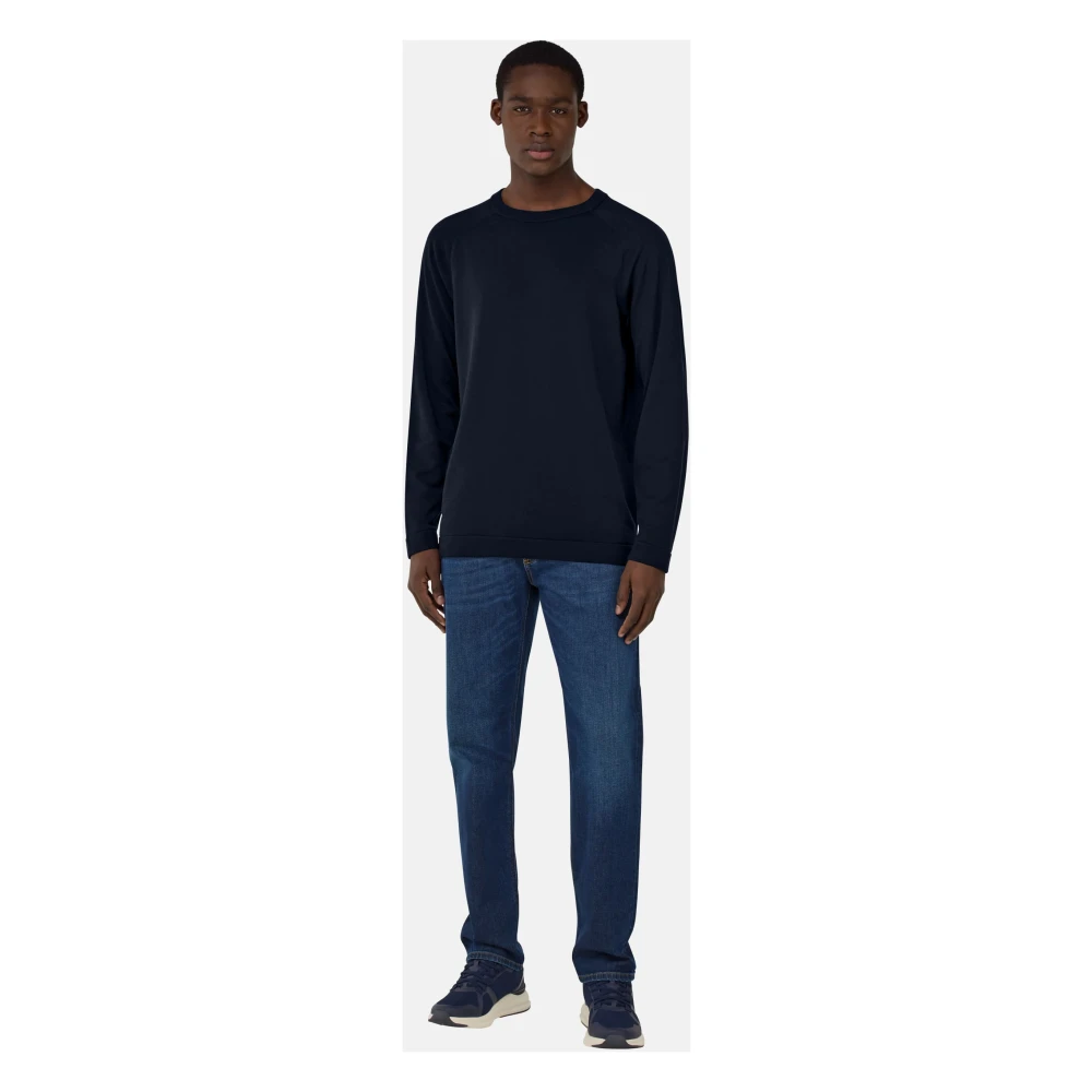 Boggi Milano Katoen en zijden trui met ronde hals Blue Heren