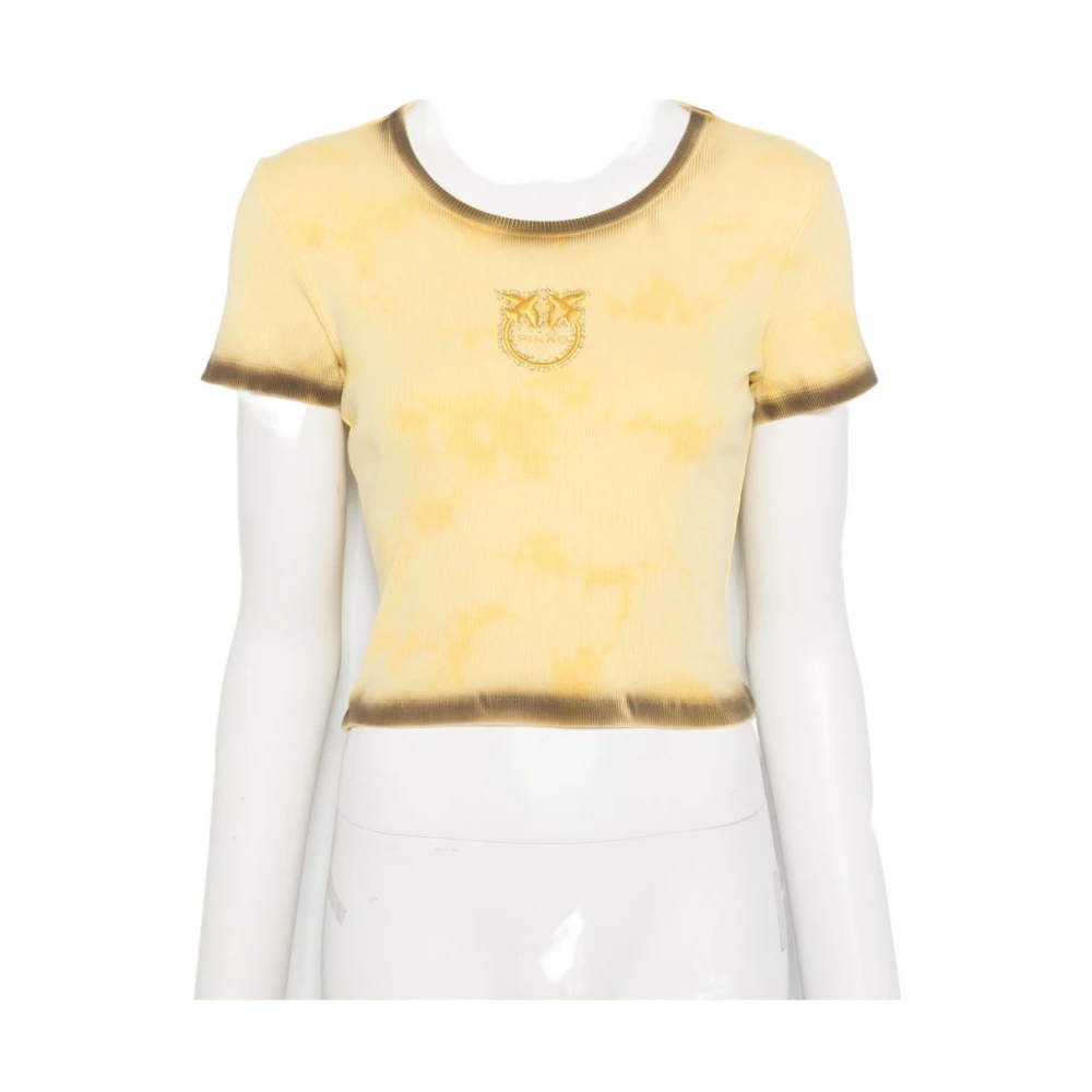 Pinko Women's Yellow Cropped Graphic T-Shirt - T-Shirts - S - Tops