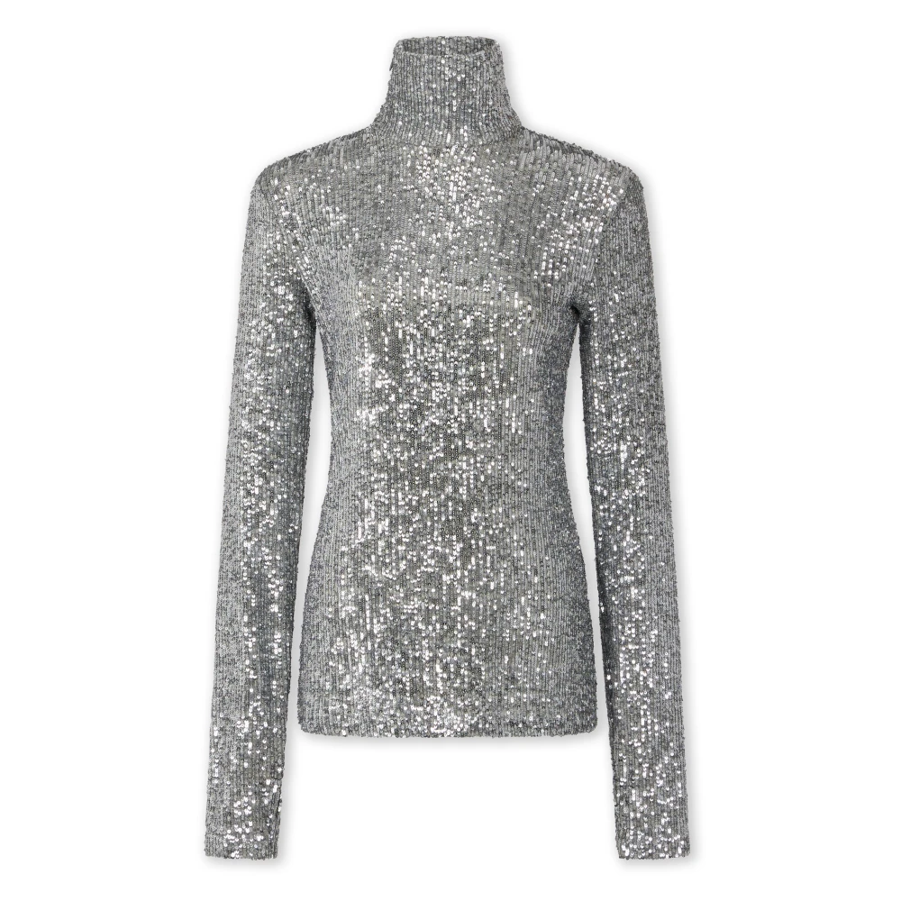 Rabanne Women's Gray Sequin Turtleneck Top