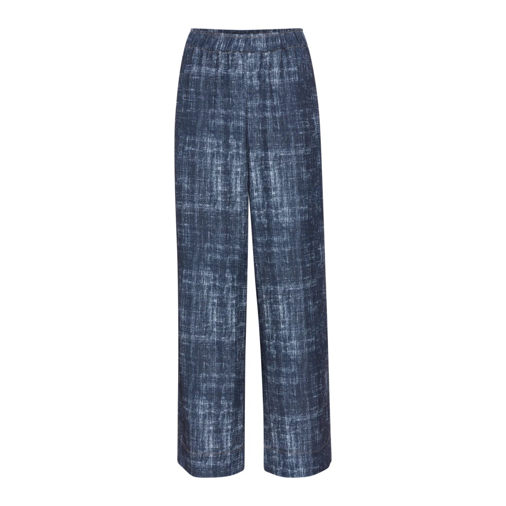 Gestuz Women's Blue Straight Trousers, M, Dark Denim Loose Fit Elastic Waist Trousers
