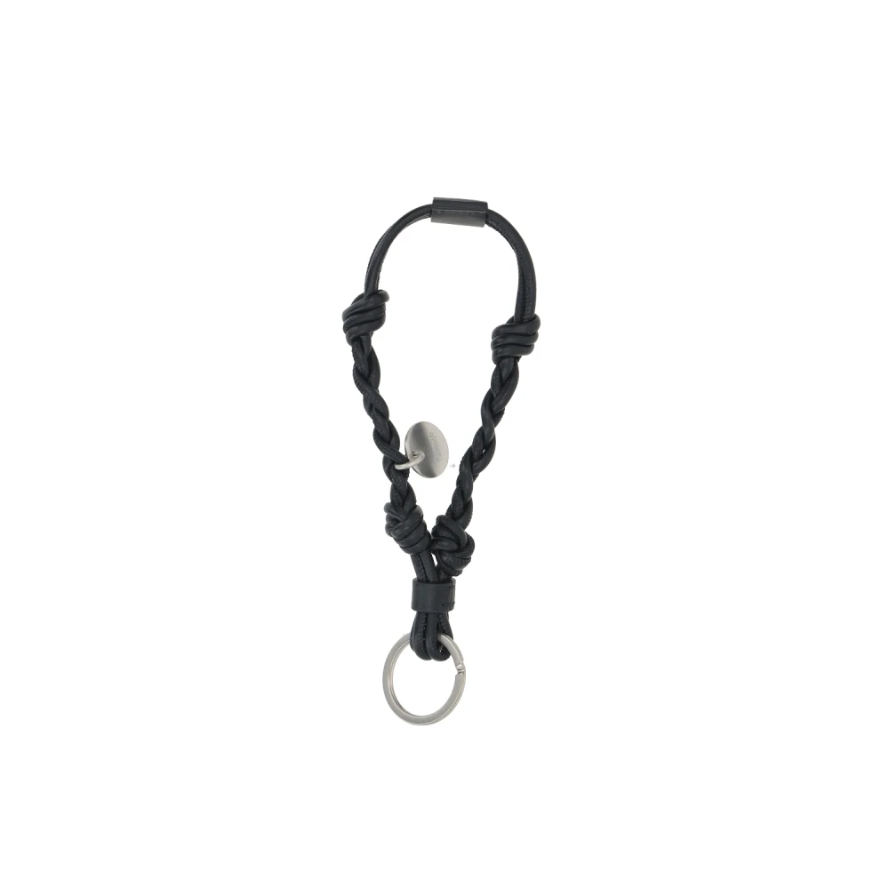 Jil Sander Zwarte leren knoop sleutelhanger Black Heren