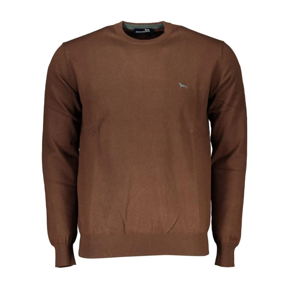 Harmont & Blaine Men's Brown Cotton Embroidered Crew Neck Sweater