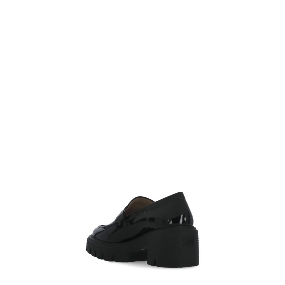 Stuart Weitzman Zwarte gepolijste leren loafers Black Dames