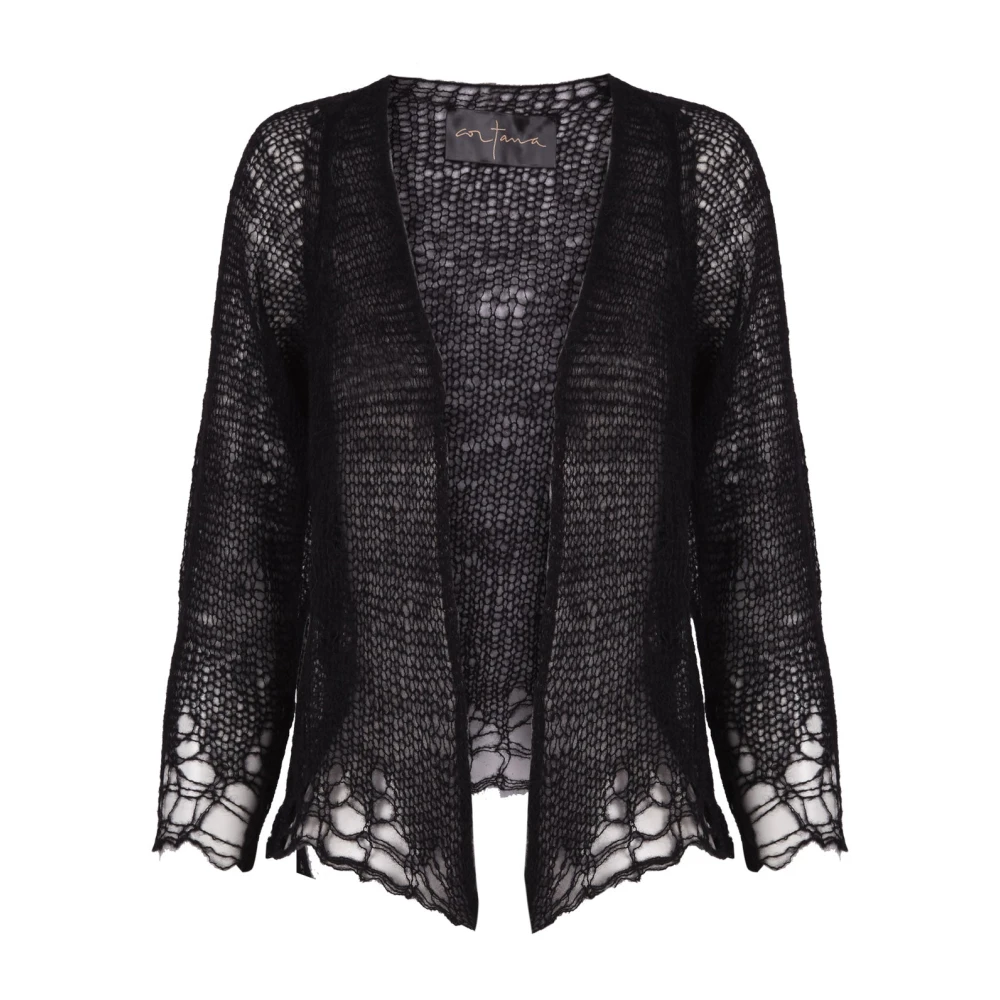 Cortana Black Cardigans, Female, M, Short Open Knit Jacket