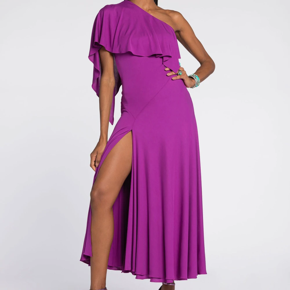 Roberto Cavalli Asymmetrische One-Shoulder Jurk Purple Dames