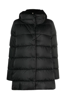 Svart quiltad huvad dunjacka