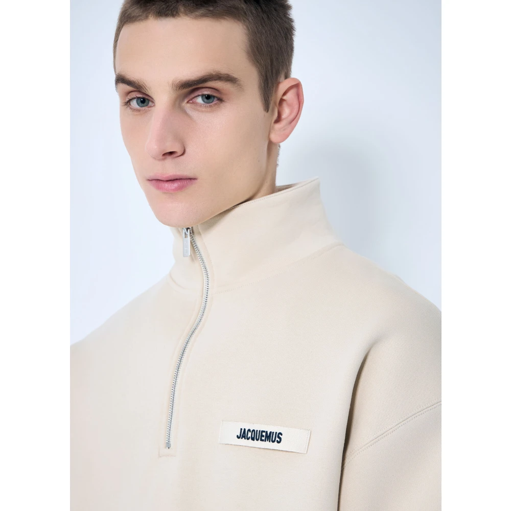 Jacquemus Logo Patch Katoenen Sweatshirt Beige Heren