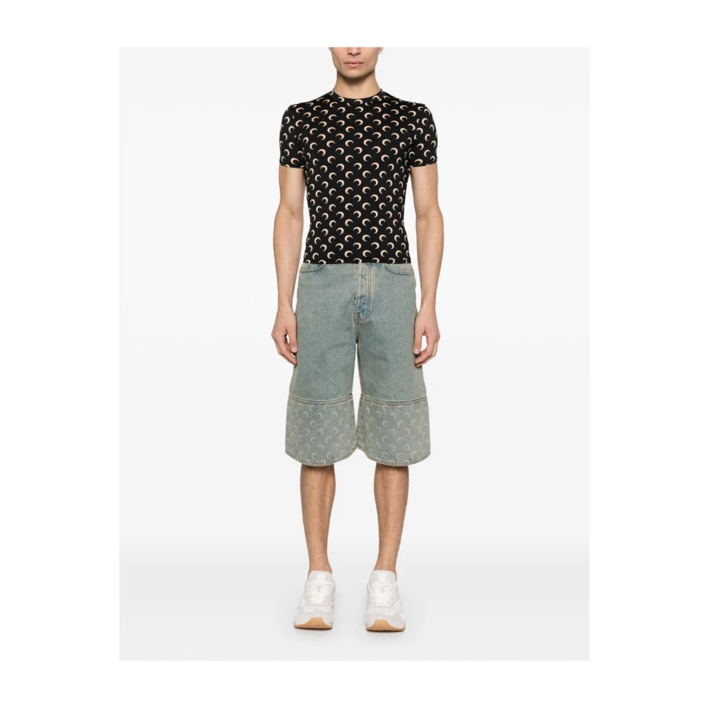 Marine Serre Beige Shorts met knoopsluiting Blue Heren