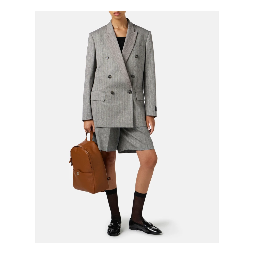 Iceberg Regular fit Bermuda shorts in katoen en linnen visgraatstof Gray Dames