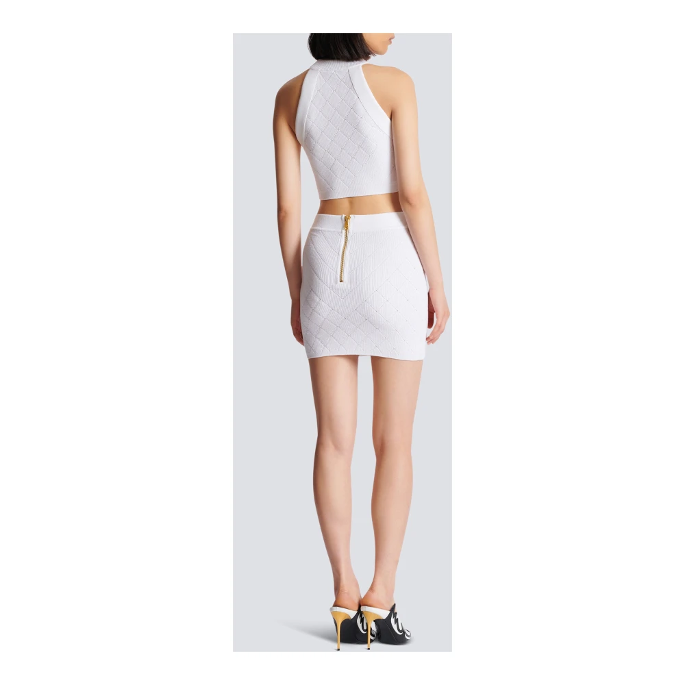 Balmain 6-knopen gebreide rok White Dames